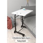 Eğim Yükseklik Ayarlı Laptop Sehpası Kahvaltı Ders Çalışma Bilgisayar Masası Metal Ayak Tekerlekli