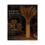 Egindra LED aydınlatmalı hasır kuru çiçek vazosu yer vazosu bohem dekoratif yer vazosu
