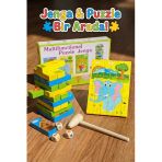 Eğitici Ahşap Resimli Jenga Ve Puzzle Seti - Çekiçli Denge Kulesi Zeka Oyunu (Montessori)