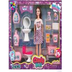 Eğitici Bebek ve Çocuk Cindy Doll Bebekli Lavabo ve Temizlik Seti - Pembe