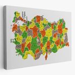 Eğitici İl ve İlçe Detaylı Türkiye Haritası, Harita Dekoratif Kanvas Tablo, Duvar Dekoru 3027