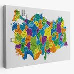Eğitici İl ve İlçe Detaylı Türkiye Haritası, Harita Dekoratif Kanvas Tablo, Duvar Dekoru 3032