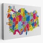 Eğitici İl ve İlçe Detaylı Türkiye Haritası, Harita Dekoratif Kanvas Tablo, Duvar Dekoru 3033