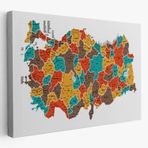Eğitici İl ve İlçe Detaylı Türkiye Haritası, Harita Dekoratif Kanvas Tablo, Duvar Dekoru 3038