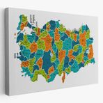 Eğitici İl ve İlçe Detaylı Türkiye Haritası, Harita Dekoratif Kanvas Tablo, Duvar Dekoru 3043