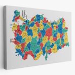Eğitici İl ve İlçe Detaylı Türkiye Haritası, Harita Dekoratif Kanvas Tablo, Duvar Dekoru 3047