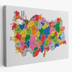 Eğitici İl ve İlçe Detaylı Türkiye Haritası, Harita Dekoratif Kanvas Tablo, Duvar Dekoru 3051