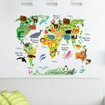Eğitici Renkli Dünya Haritası, Dünya Atlası Çocuk ve Bebek Duvar Sticker