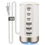 EGK 100W USB C Şarj İstasyonu 6 Bağlantı Noktalı 30W USB-C ve 30W USB-A Bağlantı Noktaları - Telefon 13/14, Samsung Galaxy, Pixel 7/7 Pro, Pad, Pad Pro ve Daha Fazlası için Kompakt, Yerden Tasarruflu