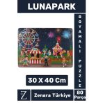 Eğlenceli Eğitici Görsel Algı Motor Becerisi Geliştiren Çocuk Boyamalı Puzzle 80 Parça Lunapark