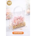 eğlencemarketi 16x14x7 cm Şeffaf Asetat Çanta – Kulplu Hediye Kutusu 10 Adet