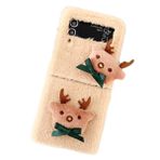 eglixu Samsung Galaxy Z Flip 3/Z Flip 4 için, Karikatür Tüylü Noel Telefon kılıfı, Sevimli Komik Geyik Desenli Tasarım Kabarık Yumuşak Kapak (Z Flip 4, Bej)