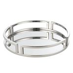 EGLO LIVING Dekoratif Tepsi Savant, Ayna Tepsisi, Dekorasyon için Kenarlı, Dekoratif Servis Tepsisi, Yuvarlak Metal Krom, Ayna Tepsisi, El Yapımı, Ø 38 cm