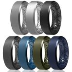 Egnaro Silikon Yüzük Erkek, İç Ark Ergonomik Nefes Alabilir Tasarım, Kauçuk Alyans 4'lü Set, 9 mm Genişlik, 2,5 mm Kalınlık, 7(17.3mm), Değerli Taş İçermez