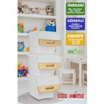 ego home 3lü Tekerlekli Oyuncak Düzenleme Dolabı Kapaklı Saklama Kutusu Oyuncak Sepeti Çok Amaçlı Mote 36 Lt