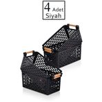 ego home 4 Adet - Çok Amaçlı Plastik Tutacaklı Organizer Sepet Dolap Içi Çekmece Düzenleyici Siyah