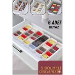 ego home 5 Bölmeli Düzenleyici, Saat, Takı, Toka, Çorap, İç Çamaşırı Organizeri 6 Adet Beyaz