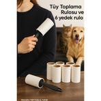 ego home Kedi Köpek Toz Tüy Toplayıcı Rulo 60 Yaprak Yapışkanlı Kıl Toplama Rulosu 1 Saplı 6 Yedek Rulo