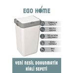 ego home Mote Dokunmatik Kapak Çöp Kovası Ve Kirli Sepeti 40 Lt Beyaz Dokun Açılsın Çöp Kovası Kirli Sepeti