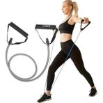 Egzersiz Direnç Bandı 120 cm Tutamaçlı Tübül Sert – Pilates, Fitness Aerobik Spor Lastiği - Gri