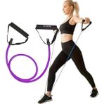 Egzersiz Direnç Bandı 120 cm Tutamaçlı Tübül Sert – Pilates, Fitness Aerobik Spor Lastiği - Mor