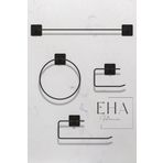 EHA HOME Siyah Yapışkanlı 4 Lü Banyo Seti Uzun Havluluk Yuvarlak Havluluk Kağıt Havluluk Wc Tuvalet Kağıdlığı