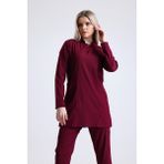 Ehil Doktor - Hemşire Forması Likralı Tesettür Üniforma Tek Üst Likralı Tesettür - Bordo - 2XL