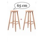 Ehm Ham Ahşap 65 Cm Yüksek Yuvarlak Bar Tabure Sandalye 2'Li Ahşap Ham