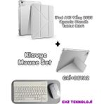 EHZ Teknoloji Apple iPad A16 11inç 2025 Uyumlu Standlı Tablet Kılıfı + Bluetooth Klavye Mouse Set - Gri - Beyaz