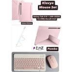 EHZ Teknoloji Galaxy Tab S10+(SM-X820) 12.4inç Uyumlu Standli Tablet Kilif + Bluetooth Klavye Mouse + Kalem Set - Pembe