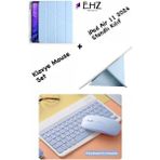 EHZ Teknoloji iPad Air 11 Katlanir Kalem Bölmeli Uyku Modlu Kapak Tablet Kılıf + Bluetoothlu Klavye Mouse - Mavi