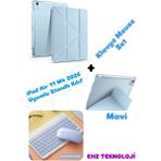 EHZ Teknoloji iPad Air 11 M4 (2026) Uyumlu Siyah Standlı Kılıf + Klavye Mouse Set - Mavi