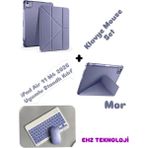 EHZ Teknoloji iPad Air 11 M4 (2026) Uyumlu Siyah Standlı Kılıf + Klavye Mouse Set - Mor