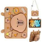 EHZ Teknoloji iPad Mini 6/7 Uyumlu Sevimli Ayıcık Desenli Tablet Kılıfı Askılı Standlı Silikon Koruyucu Kılıf - Kahverengi