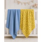 EIFIN Xl Yazlık Bebek Örtüsü %100 Pamuk Saten 2li Set 75X100CM - Mavi - Sarı - 75 x 100 cm