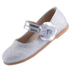 Eight KM EKM7063 Mary Jane Sparkly Glitter Çiçek Kamelya Kalp Gümüş Kız Bale Ayakkabı