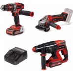 Einhell Akülü Alet Seti Power X-Change (Akülü avuç taşlama TE-AG 18/115-2 Li, Akülü darbeli vidalama TE-CD 18/48 Li-i, Akülü pnömatik matkap TE-HD 18/20 Li, 2 x 3.0 Ah akü, şarj cihazı) - 4257242