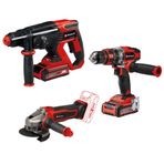 Einhell Power X-Change Alet Seti (TE-AG 18/115-2 Akü Açılı Taşlama, TE-CD 18/48 Pilli Darbeli Matkap, TE-HD 18/20 Pilli Döner Çekiç, 2x3.0 Ah, Şarj Cihazı)