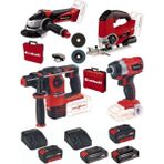 Einhell Te-Ag 18/115 Acc Aksesuarlı Avuç Taşlama Te-Js 18/80 Dekupaj Herocco 18V Kırıcı Delici Te-Cı 18 Bl Vidalama 2X4.0+2X2.5AH Akülü Set