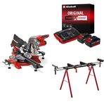 Einhell TE-SM 36/8 L Li-Solo Akülü Gönye Testere + 18V 2 x 4,0 Ah PXC Twincharger Kit, Akü ve Şarj Cihazı + MSS 1608, Gönye Kesme Standı