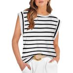EIRUKON Tank Top Beyaz Çizgili Yuvarlak Yaka Kolsuz Kadın T-shirt