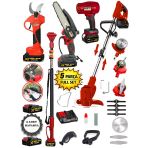 Eısenn Red 500 Full 5 Li Bahçe Seti Makas 17 Cm Testere Hava Üfleme Çim Biçme Teleskop +2 Akülü