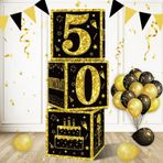 Eiurteao 3 adet 50. Doğum Günü Dekorasyon Kutuları Erkekler Kadınlar için, Siyah Altın Mutlu 50 Doğum Günü Balon Kutuları Parti Malzemeleri, 50 Yaşında Doğum Günü Temalı Karton Kutu