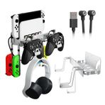EJGAME Wall Mount Bracket Compatible with Nintendo Switch/OLED,Metal Wall Mount Kit Shelf Stand Accessories with Hooks for Hanging Headphone and Joy-Cons, Dual Controller Holder (White)