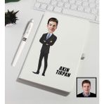 Ejoya Kişiye Özel Büyük Patron Karikatür Tasarım Defter Kalem Seti 91316