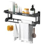 Ejoyous Duş Caddy, Duvara Monte Paslanmaz Çelik Banyo Saklama Kapısı Tuvalet Mutfak için, Tek Katmanlı Siyah Asılı Aksesuarlar 60 cm (50 cm Tek