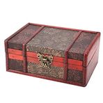 Ejoyous Vintage ahşap saklama kutusu, hazine sandığı, takı saklama kutusu, takı düzenleyici, dekoratif hazine kutusu, 23 x 16 x 9,8 cm (kilitli lotus)