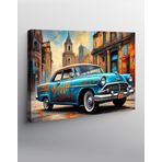 Ekart Kanvas Tablo Mavi Retro Araba