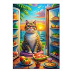 Ekart Kırmızı Gözlüklü Kedi Ve Meyveler Model Ahşap Tablo 35 cm x 50 cm