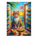Ekart Kırmızı Gözlüklü Kedi Ve Meyveler Model Ahşap Tablo 50 cm x 70 cm